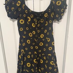 Sunflower Print Puff Sleeve Mini Dress